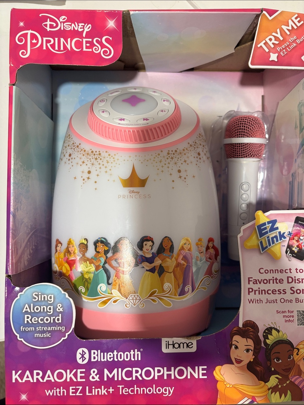 Disney Princess Pink & White Bluetooth Karaoke Speaker with Microphone